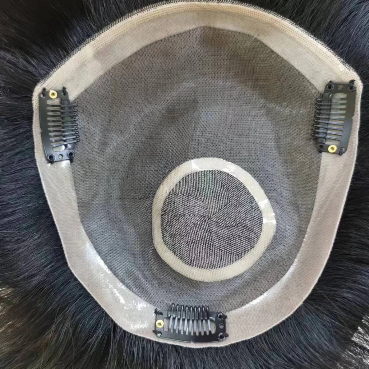 قطعة شعر رجالية 100% شعر بشري أحادي القاعدة 6 بوصة قصيرة حافة PU دانتيل أمامي مع أمشاط يدوية بالكامل مربوطة شعر مستعار أسود #2