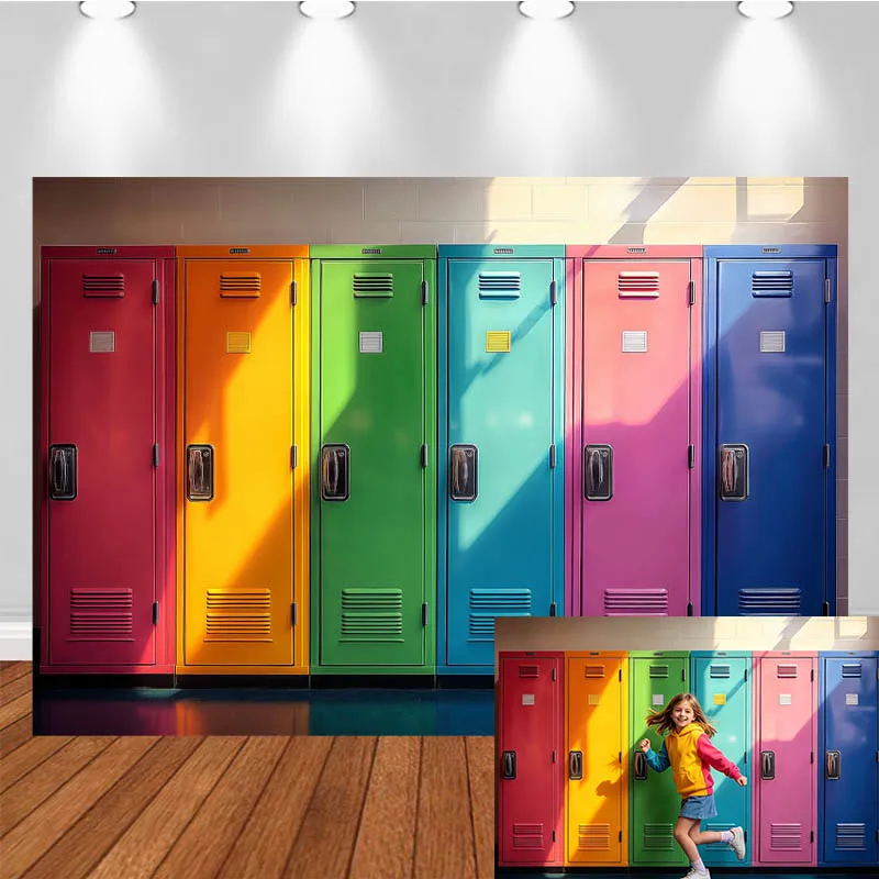 

LS School Themed Photography Backdrop Colorful Cabinet Indoor Sunlight Reflection Decor Party Kids Portrait Photo Background