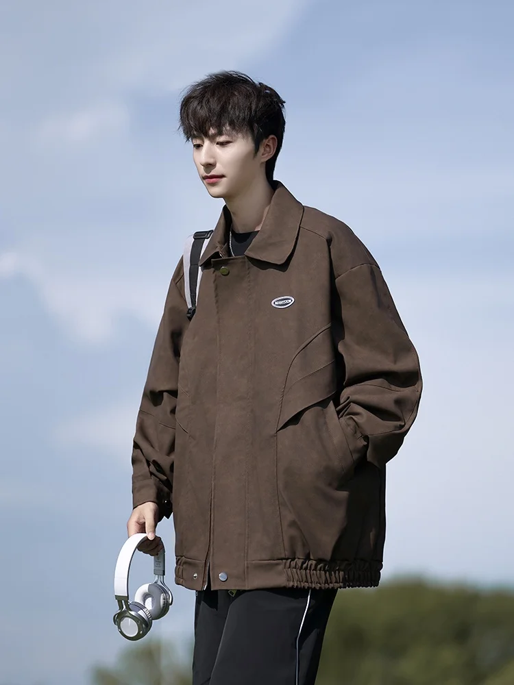 

American High Street Sle Men's Leather Jaet Coat Dyed PU Leather Collar Zipper Decorated Loose Fit Spring Autumn Jaet