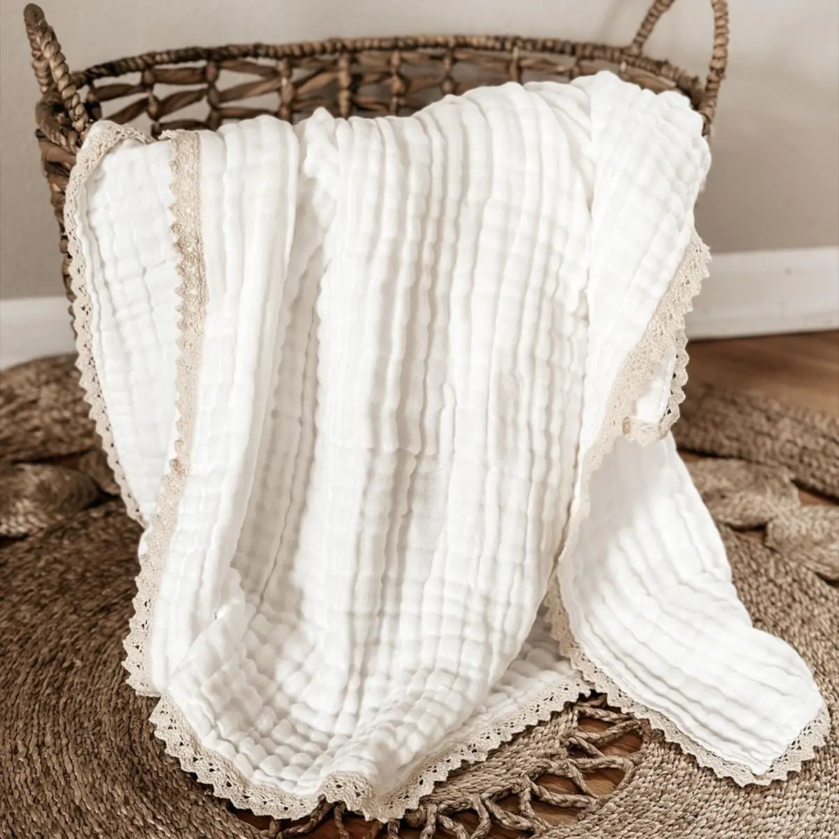 Children's 6-layer seersucker lace baby blanket baby bath towel wrap towel indoor and outdoor blanket