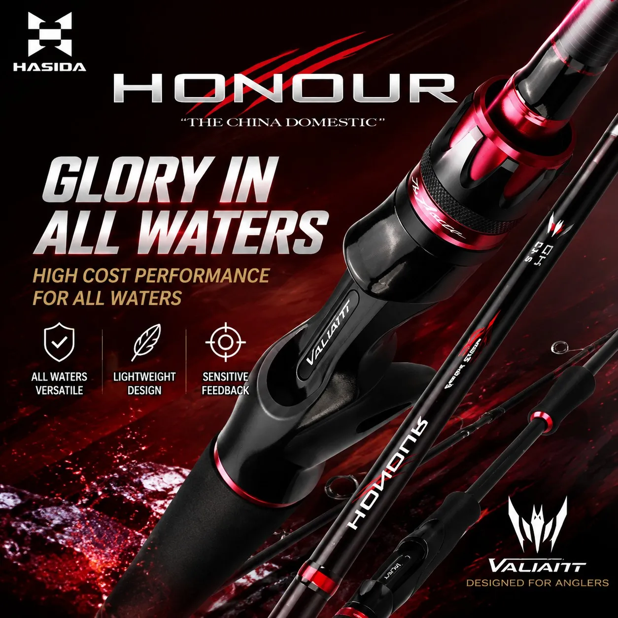 HASIDA Honour Carbon Angelrute 1,8-2,4m 92g Leichtgewicht Wettbewerbsfähig Mittelschnell Hohlgriff Hochkarbon Spinning/Casting