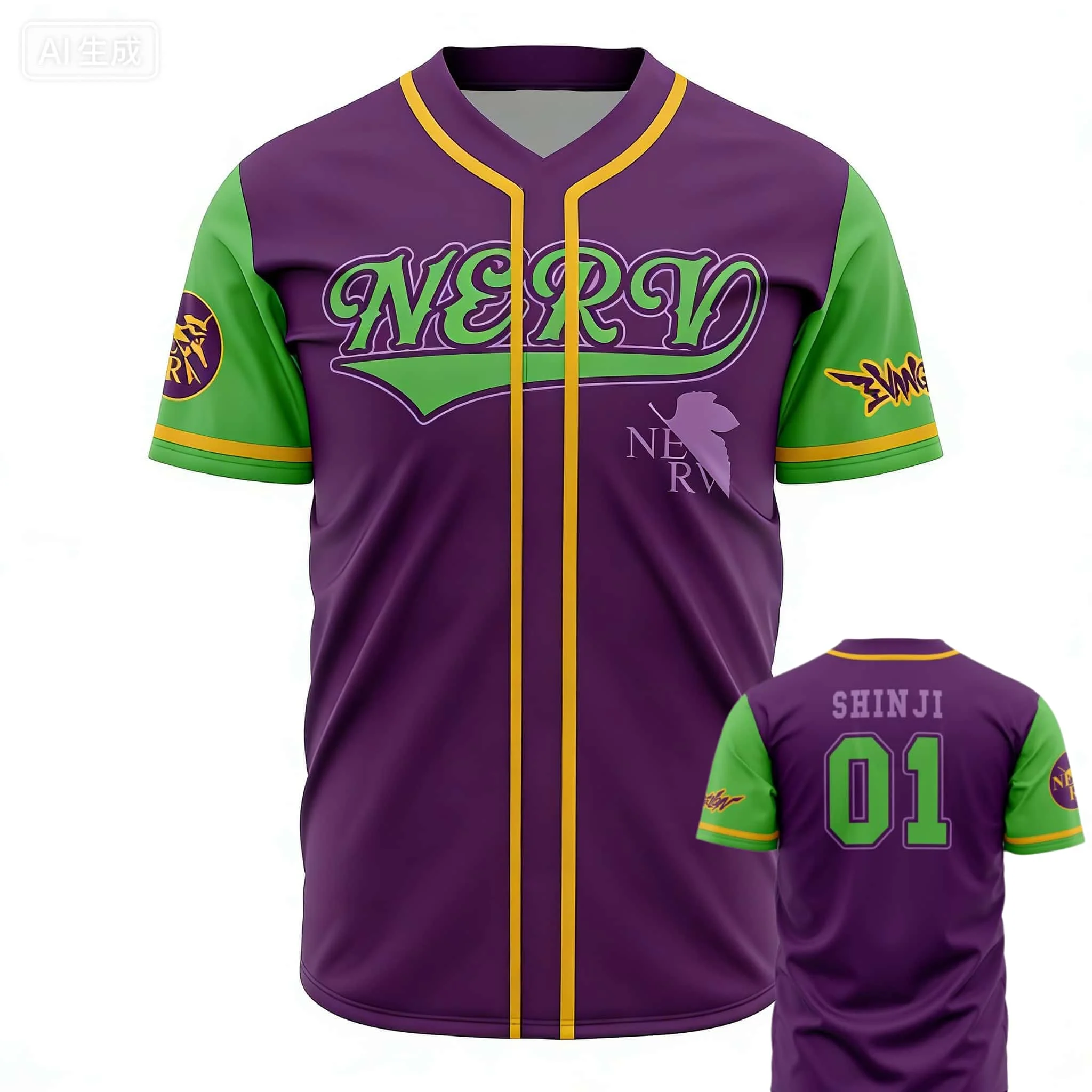 Summer New Style #New Century Evangelion NERV #Theme Baseball Style Initial Machine Color Large Loose Men's and Women's T-shirts
