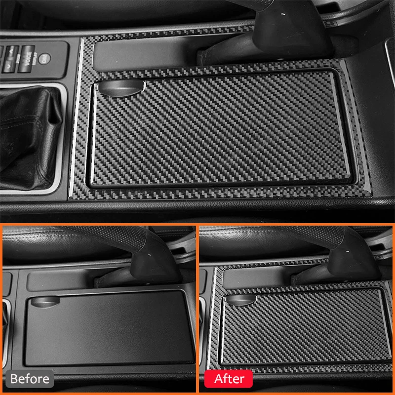 For Mazda 3 2004-2009 Carbon Fiber Car Center Storage Box Panel Water Cup Holder Trim Cover Decoration Sticker Auto Accessories