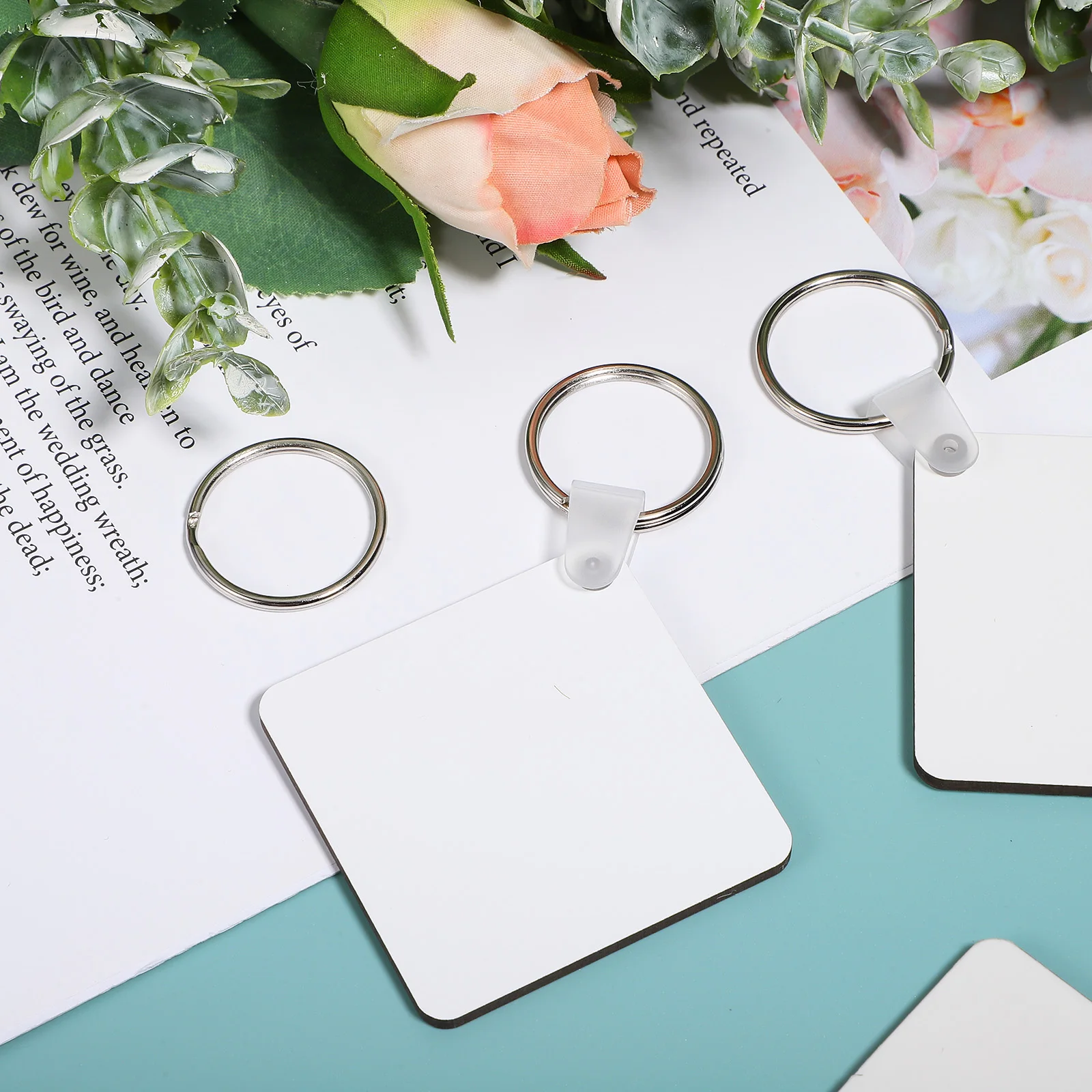 40pcs Keychain Set Sublimation Blanks Clear naments Decorations Square Double Sided Craft Supplies Vinyl Photo Custom