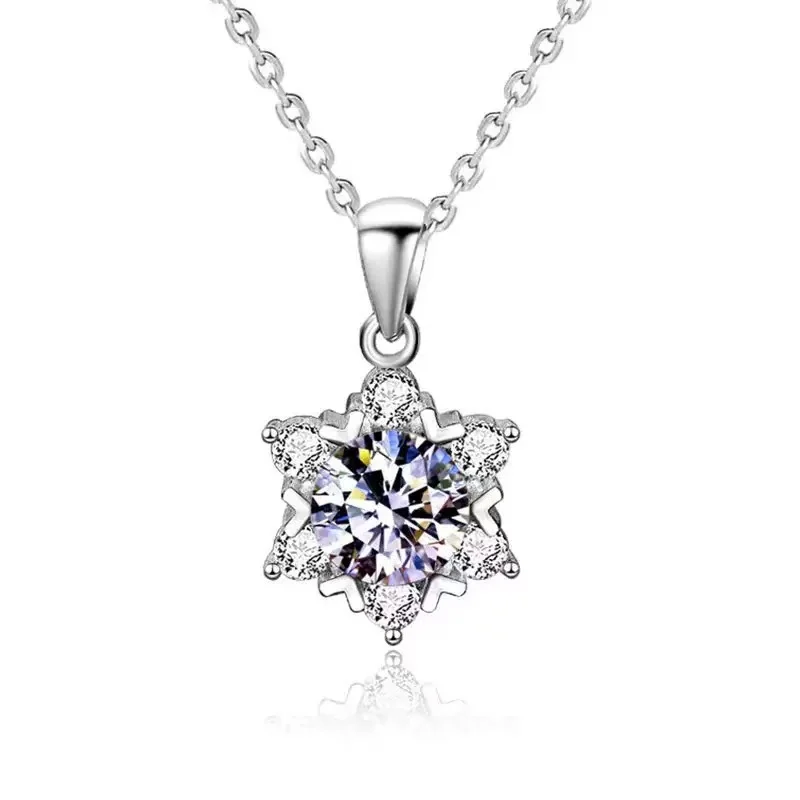 S925 Sterling Silver Moissanite Snowflake Necklace Women's Pendant Lightweight Luxury Unique Choker Chain Jewelry Accessory