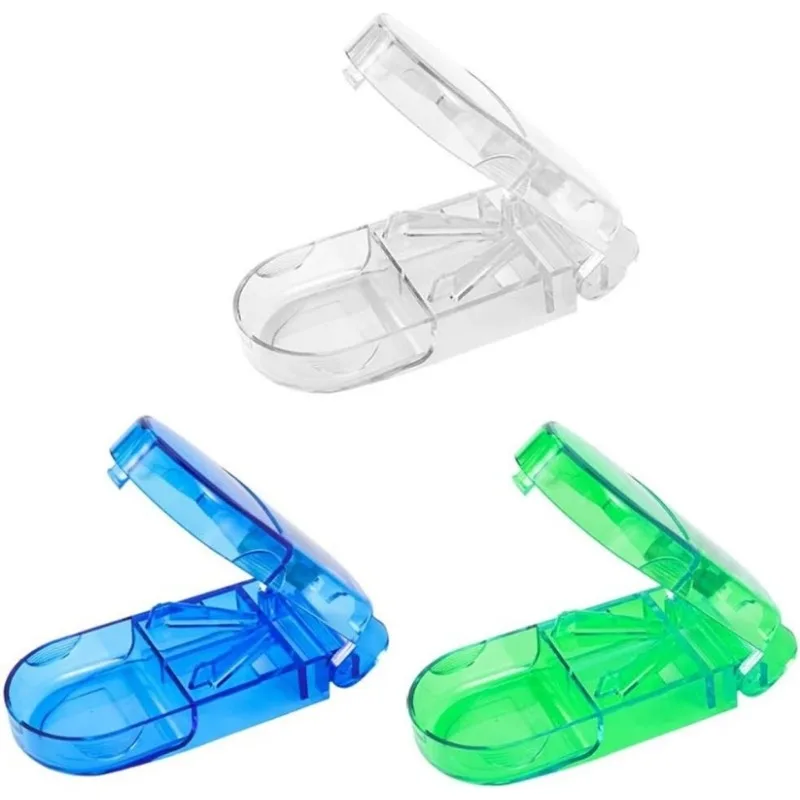 Rectangular Transparent Medicine Cutter Small Pill Tablet Cutter with Storage Compartment Box Medicine Organizer