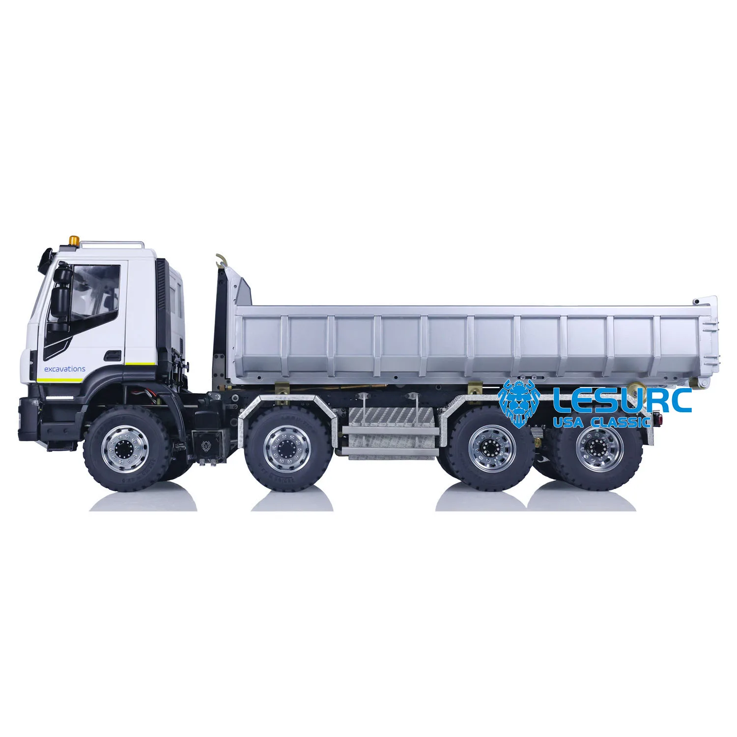 LESU 1/14 8x8 Hydraulic RC Dumper Truck Remote Control Metal Remote Control Full-dump Vehicle Model W/ Tail Hook Rotating Light