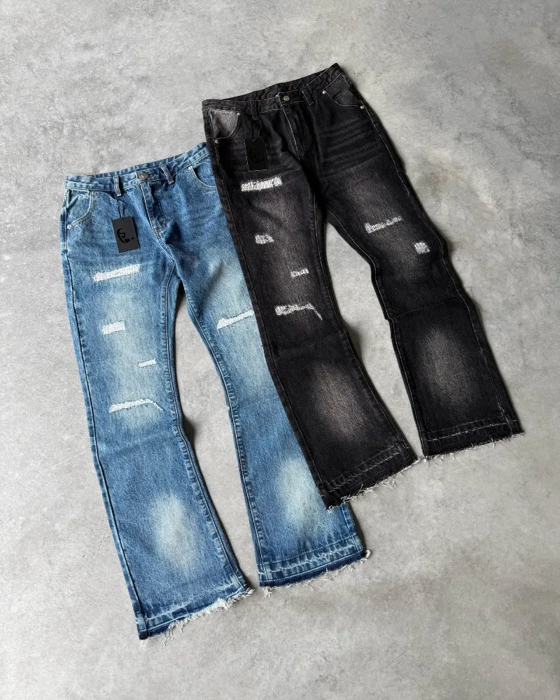 Roupas Retro Y2K, Jeans Oversized com Bordas Desgastadas para Homens, Tendência de Rua Americana Harajuku, Calças Casuais Lavadas para Mulheres