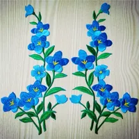 2pcs Blue Flower patch Embroidered Iron On Patches for Clothing Sticker Garment Appliques DIY Accessory