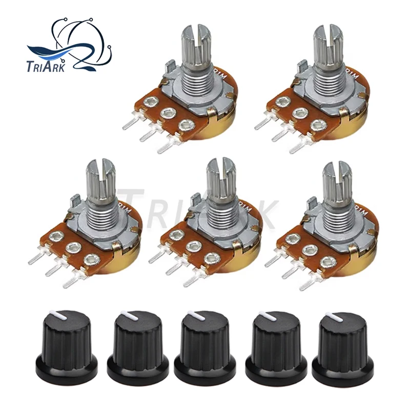 

5 комплектов WH148 15 мм 3-контактный линейный конический резистор поворотного потенциометра 1K 2K 5K 10K 20K 50K 100K 200K 250K 500K 1M Ом AG9 Ручка