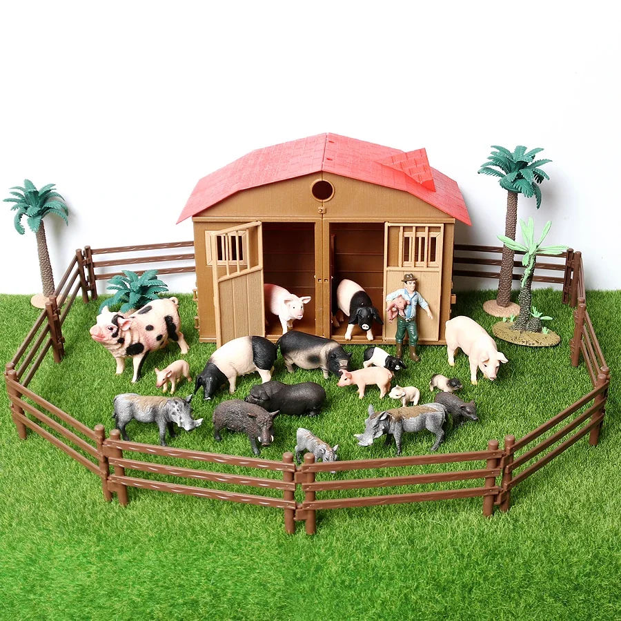 Simulation Farm World Miniatur Wildschwein Schwein Warzen schwein Schweine Action Spielzeug Figuren pädagogische Figur Spielset für Kinder