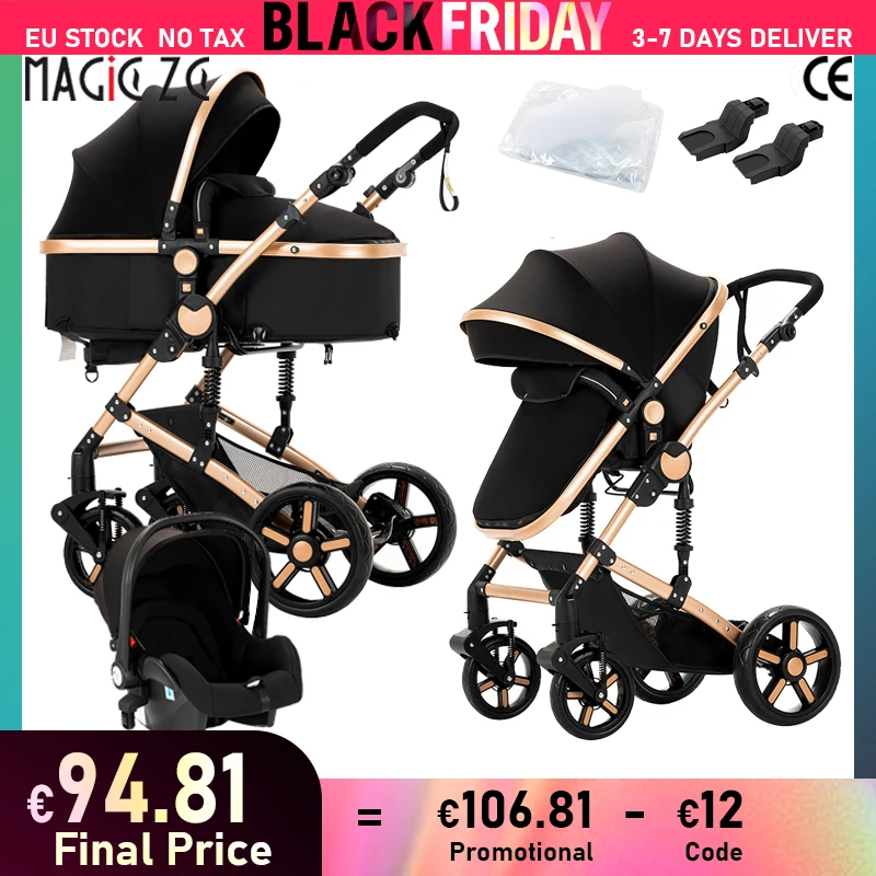 Baby 3 in 1 Stroller High Landscape Foldable Lightweight Stroller Travel System with Safety Car Seat for Newborns Baby Cars Pram