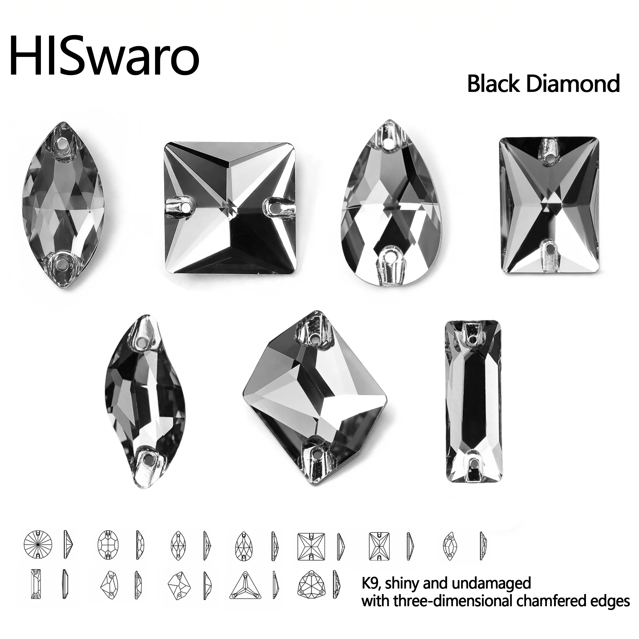 

Стразы HISwaro 5A «Черный бриллиант» для пришивания, стеклянные, для рукоделия, сумок, одежды, декора, DIY-дизайна