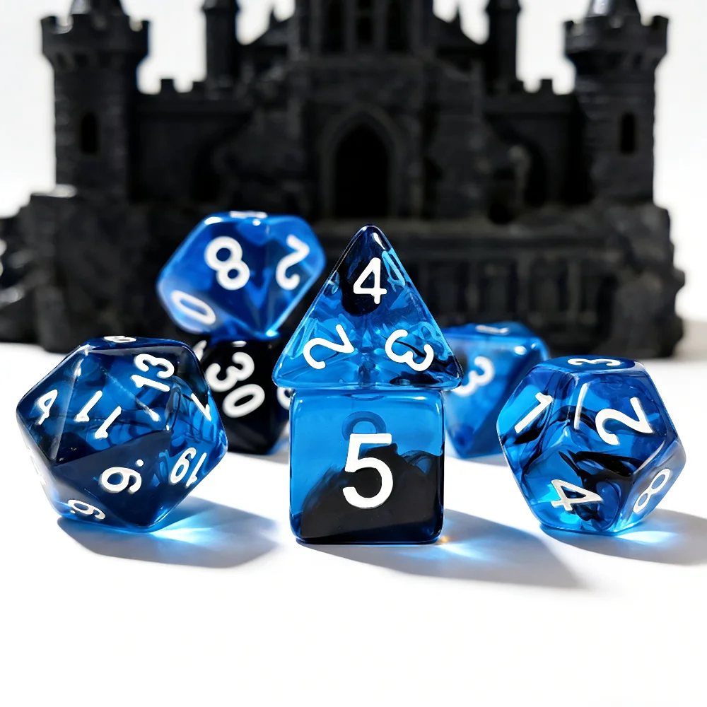7Pcs/set Blue Blend Transparent Dice Set Acrylic Material Dice DND RPG MTG Dragons Games Dice Set Role-playing Board Games Dice