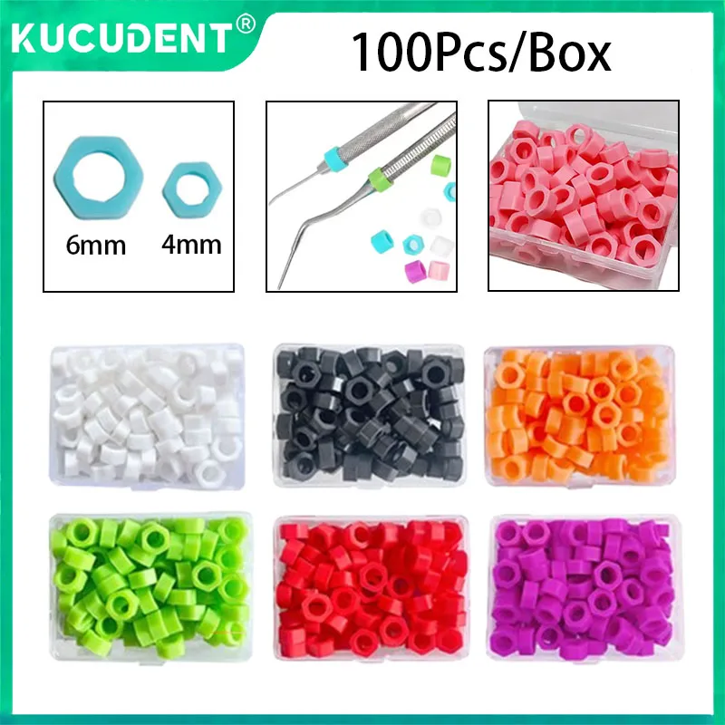 

100Pcs/Box Dental Instrument Color Code Rings Silicone Identification Coloring Code Circle Autoclavable Hexagonal Oral Care Tool