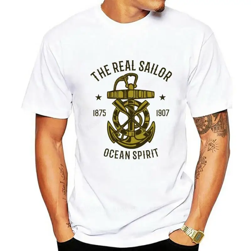 Ocean Spirit Mens White Tshirt Vintage Style Unisex Sailor Sailing Boat Anchor Print T Shirt Men T-shirt teenager tee tops