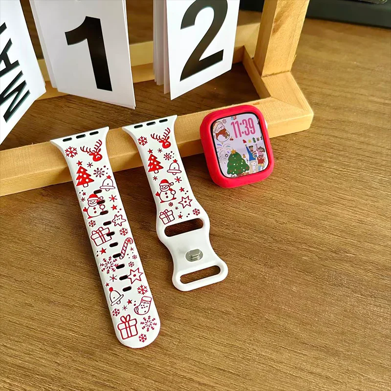 Christmas Carved Silicone Replacement Band For Apple Watch Series 11 10 9 8 7 6 5 SE Ultra Fits 49-38mm Double Pin Durable Men - view 4