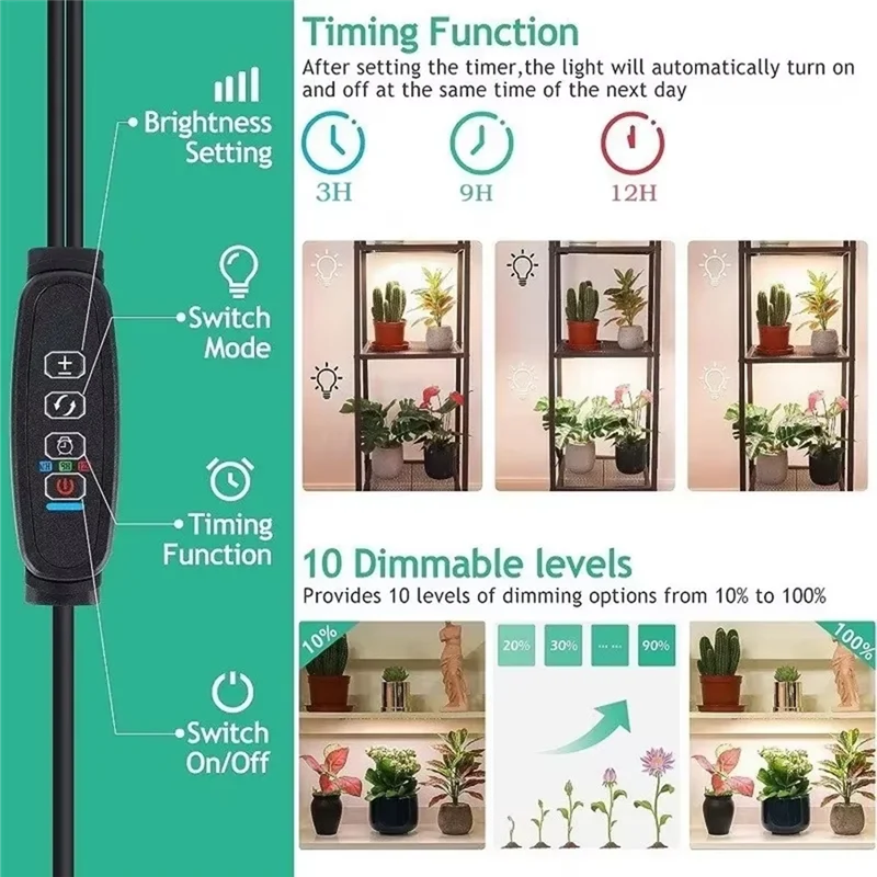 AAAN-LED Grow Panel Light Ultra-Thin Full Spectrum Dimmable Timer Plant Lights For Indoor Plants Rack EU Plug