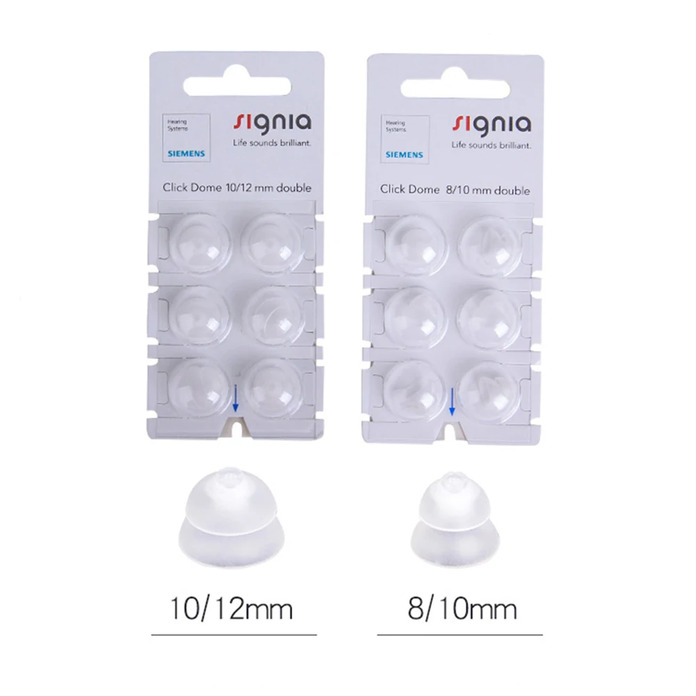 6Pcs Signia Click Domes 6mm 8mm 10mm 12mm Open Closed Double Ear Tips for Siemens CIC RIC Hearing Aid Accessories