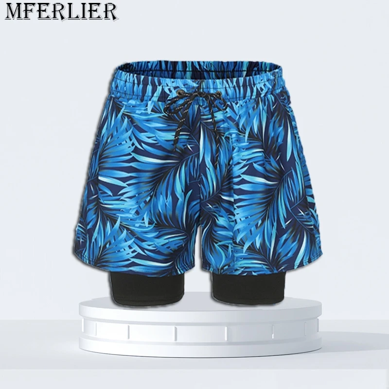 Pantalones cortos deportivos de playa para hombre, bañadores de camuflaje de talla grande a rayas de secado rápido, cómodos y elásticos con letras, Verano