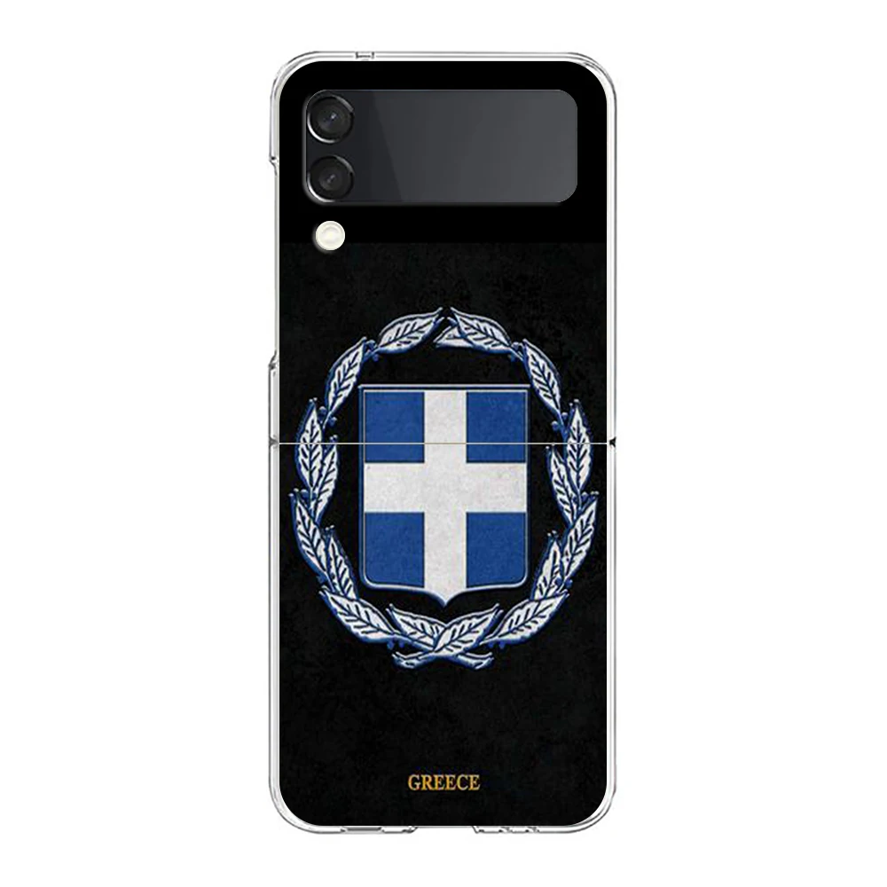 غطاء هاتف لهاتف سامسونج جالاكسي Z Flip 6 5 4 حافظة شفافة لهاتف سامسونج Z Flip 3 هارد PC قابلة للطي أكياس العلم اليوناني اليوناني