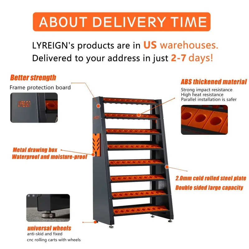 LYREIGN BT Standard 8-Row Large Capacity CNC Milling Cutter Holder Cart Mechanics CNC Tool Station  CNC Metal Cabinet