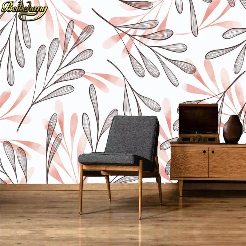 Custom Nordic abstract lines leaves wallpaper papier peint mural 3d fresh bedroom TV background photo mural wall paper landscape