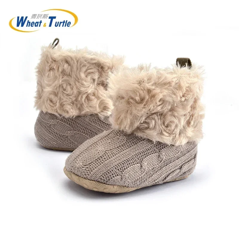 Mother Kids Baby Shoes First walkers Unisex Winter Warm  For Infant  Soft Knitted Thinken Faux Fur  Walker