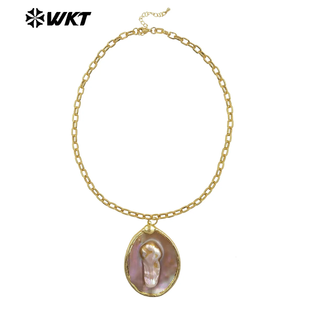 WT-JN331 Wholesale 18K Gold Electroplated Random Shape Natural Mop Shell Pendant Necklace For Women Resist Tarnishable Jewelry