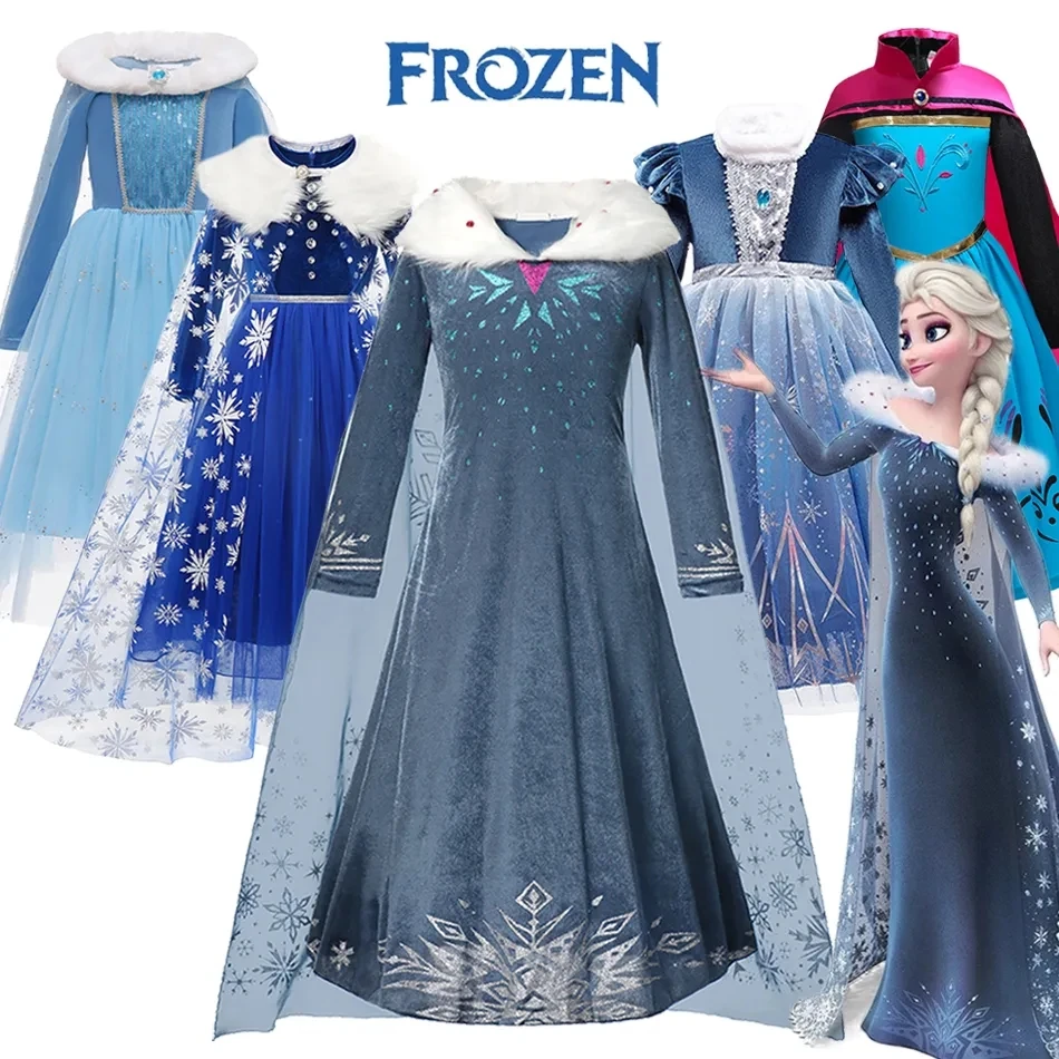 

2025 Frozen Elsa Princess Dress Girls Halloween Elsa Carnival Winter Party Kids Cosplay Long Sleeve Children Costume