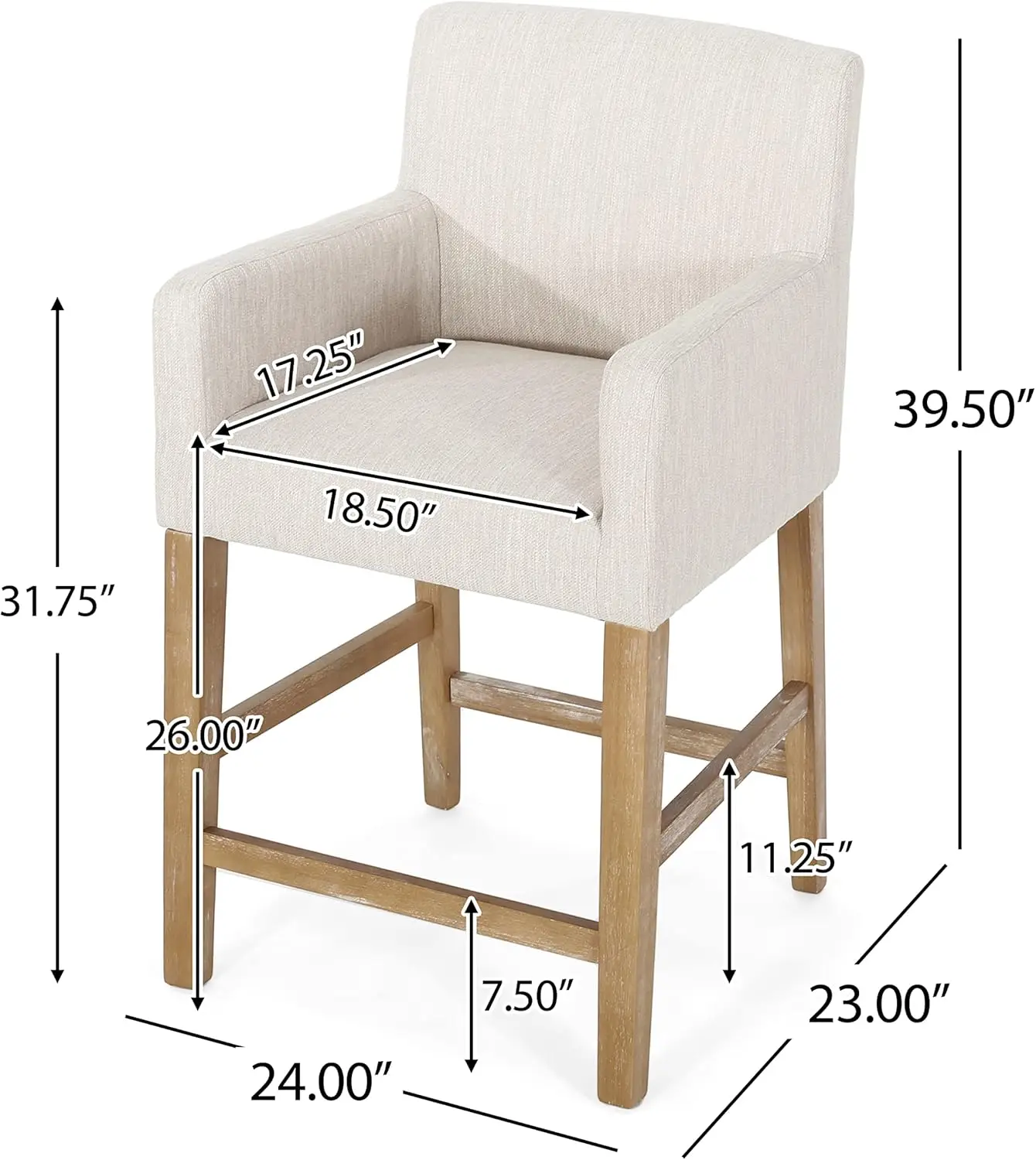 Armga Upholstered 26 Inch Counter Stools - Beige/Weathered Natural (Set Of 2)