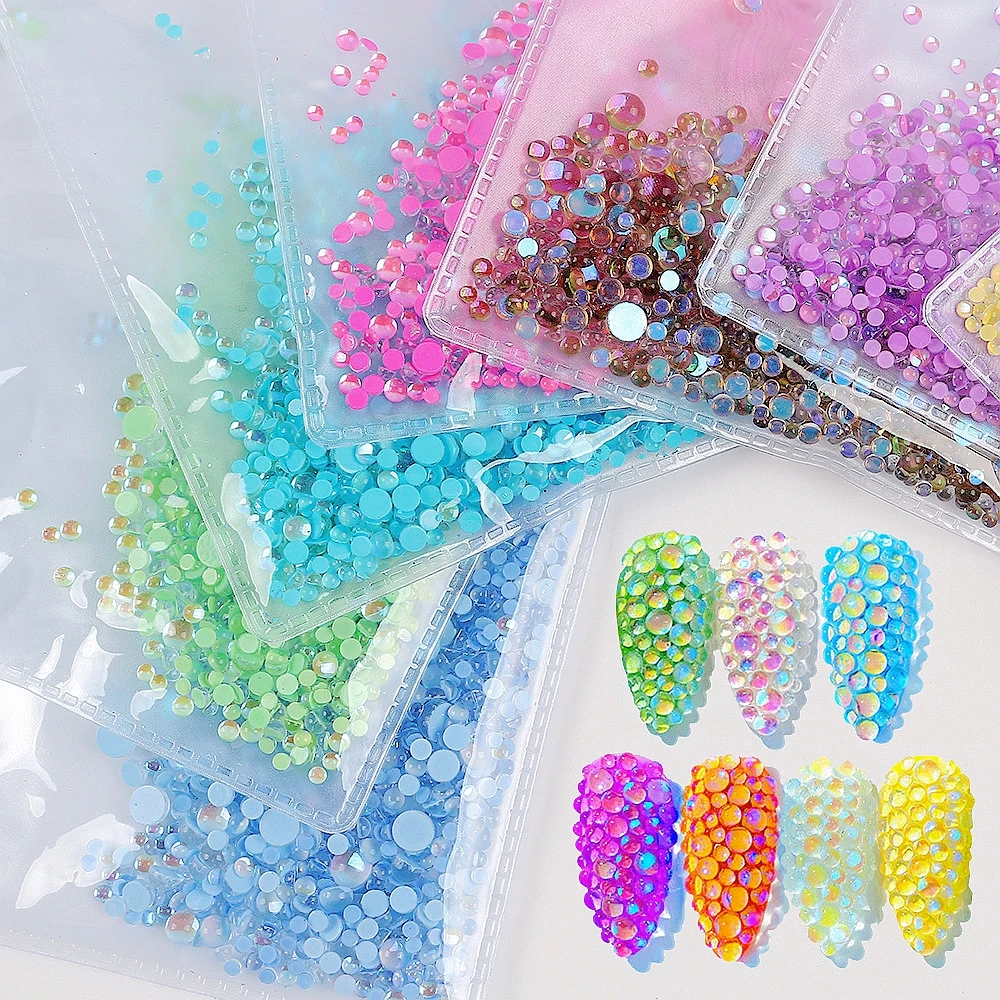 

1440PCS Mermaid Bubble Beads 3D Flatback Nail Art Rhinestone Crystals Gems Accessories For Nails Decoration Supplies Material