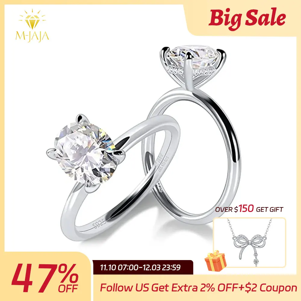 

M-JAJA Oval Moissanite Engagement Ring for Women S925 Silver Solitaire Ring with Hidden Halo 1-3ct D VVSI Diamond Wedding Band