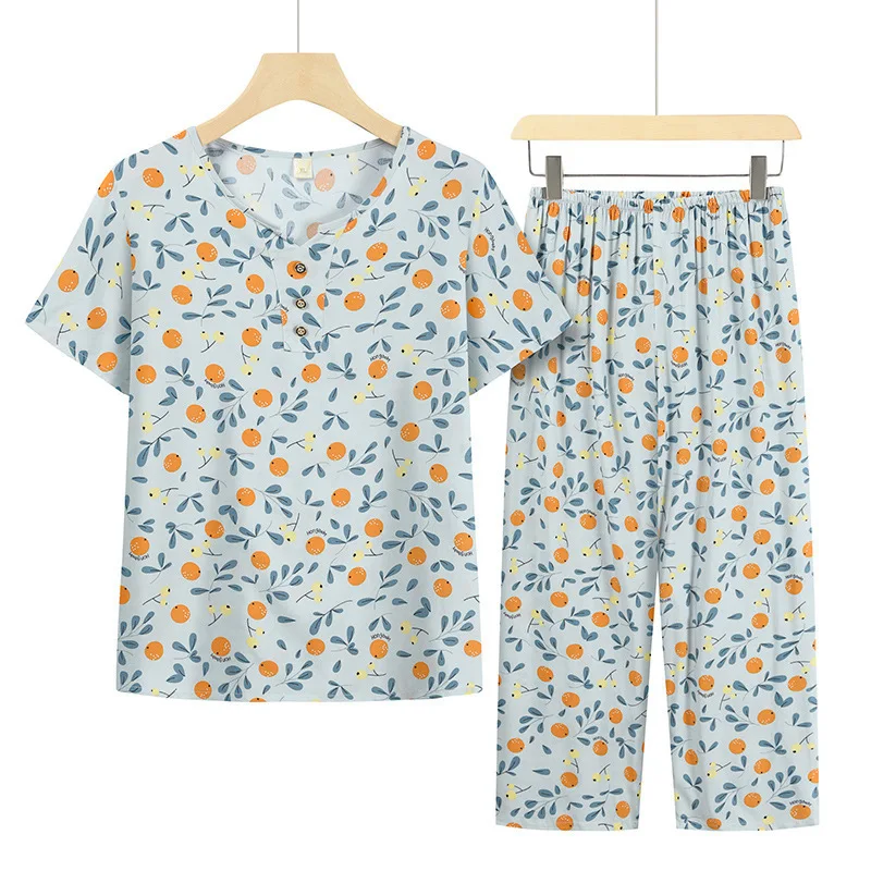 Grandma Summer Pajamas Sets Cool Pyjama Femme New Short Sleeve Sleepwear T-shirt Women 2 Piece Set Outfit Pijama Fminino