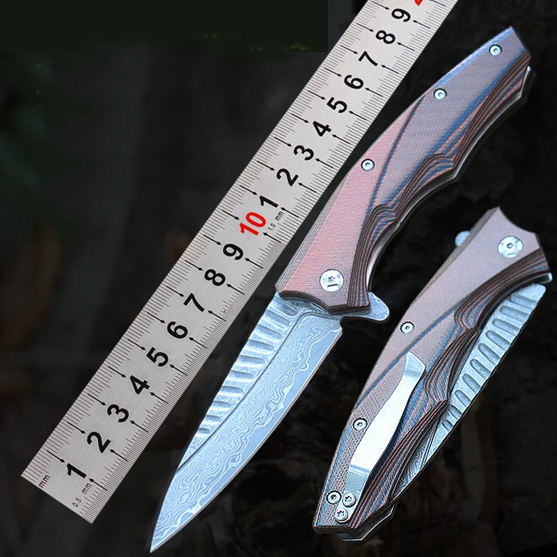 

Pocket Knife Damascus Steel Blade with G10 Handle Outdoor Camping EDC Tool worth Collecting free shipping