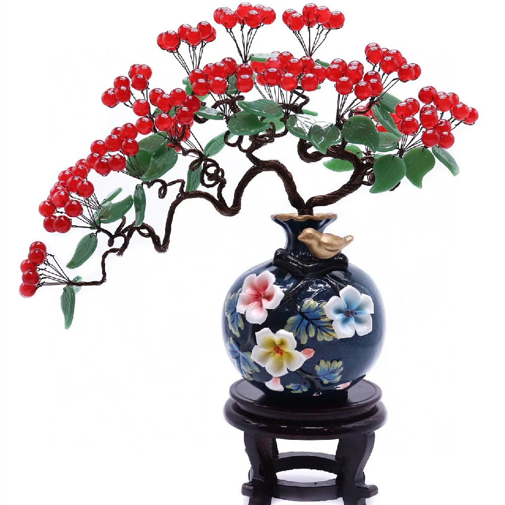 Wholesale Custom Golden Branch and Jade Leaf Money Tree Crystal Crafts