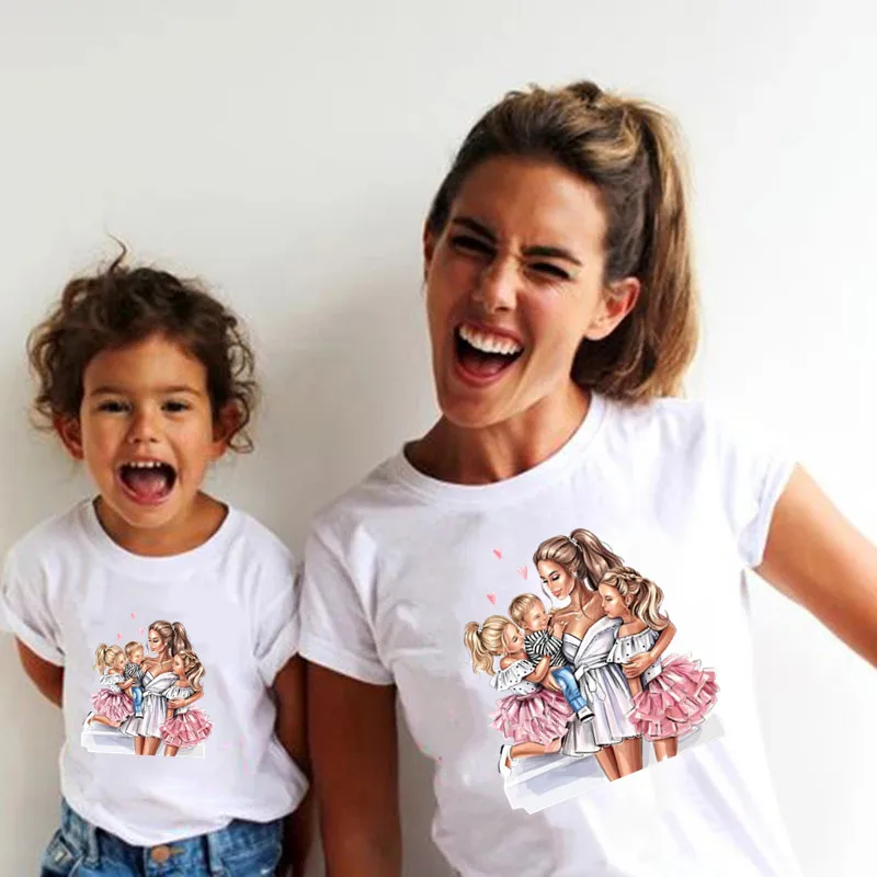 Cute Mother Kids Family Matching Outfits Summer Mother Daughter Matching Clothes Mom Baby Girl Clothes