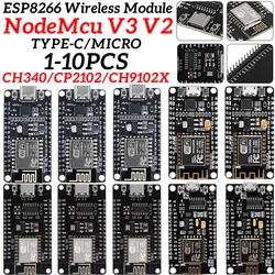 ESP8266 Wireless Module CH340/CP2102/CH9102X NodeMcu V3 V2 Lua WIFI Internet of Things Development Board Based ESP-12E ZY8266