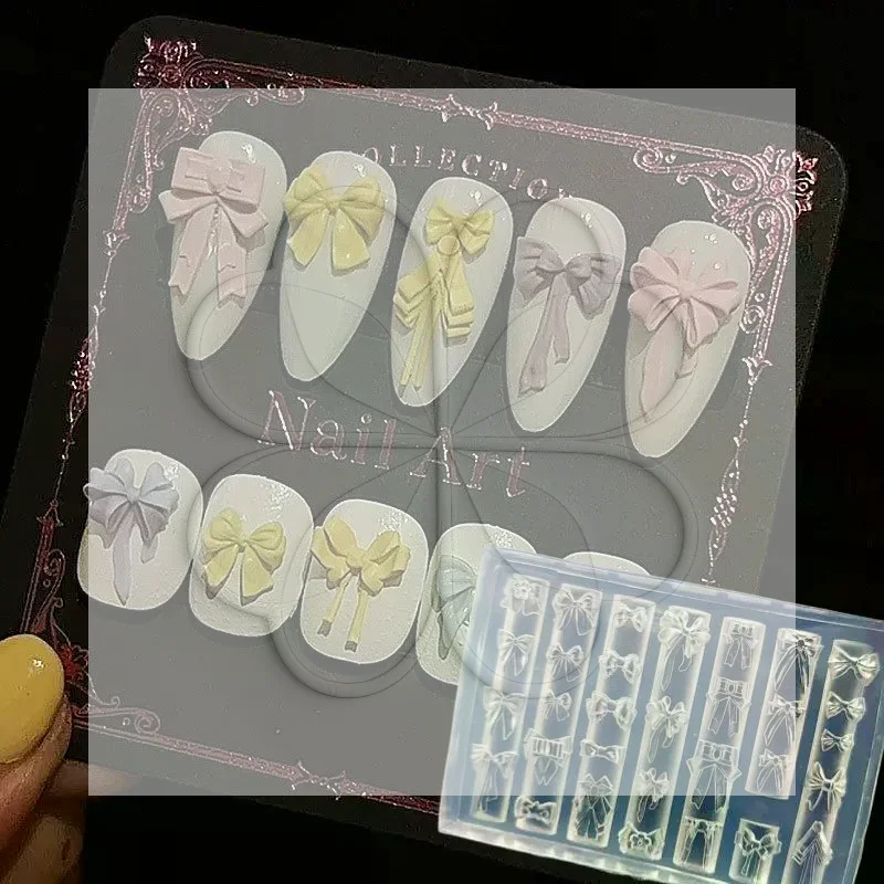 Sweet Bow 3D Silicone Transparent Nail Mold Cute Animals Cat Nails Carving Template Manicure Design Tool DIY Nail Art Decoratio