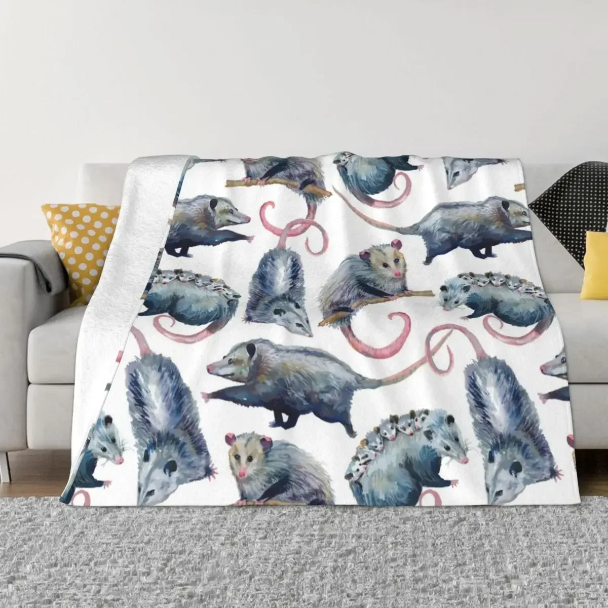 Possum Palooza Cryptid Animal Pattern Flannel Throw Blanket Blanket for Bed Outdoor Soft Bedroom Quilt