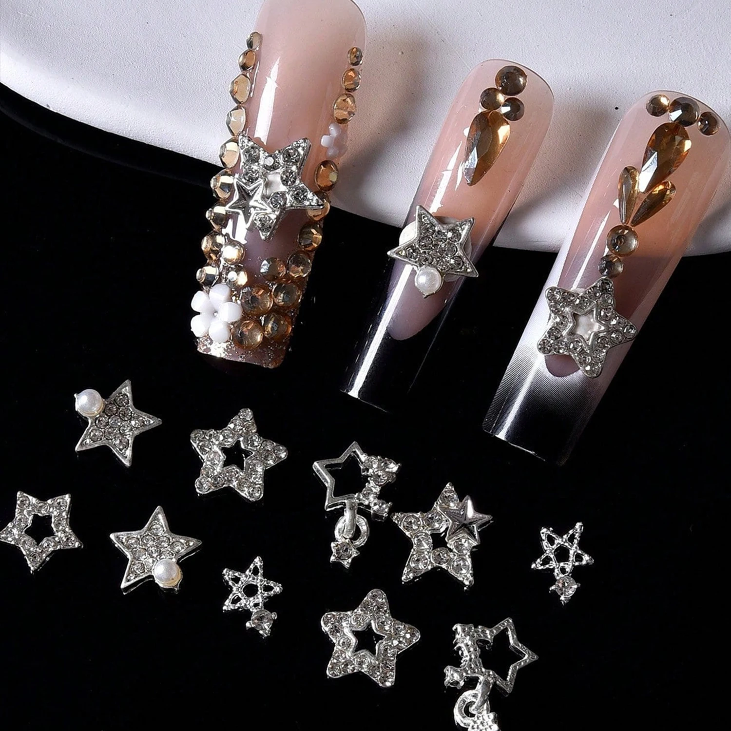 Nagelcharms 3D Seestern Stern Strass Silber Metall Y2K Punk Nagelkunst Dekorationen Legierung DIY Maniküre Zubehör – Detail 4