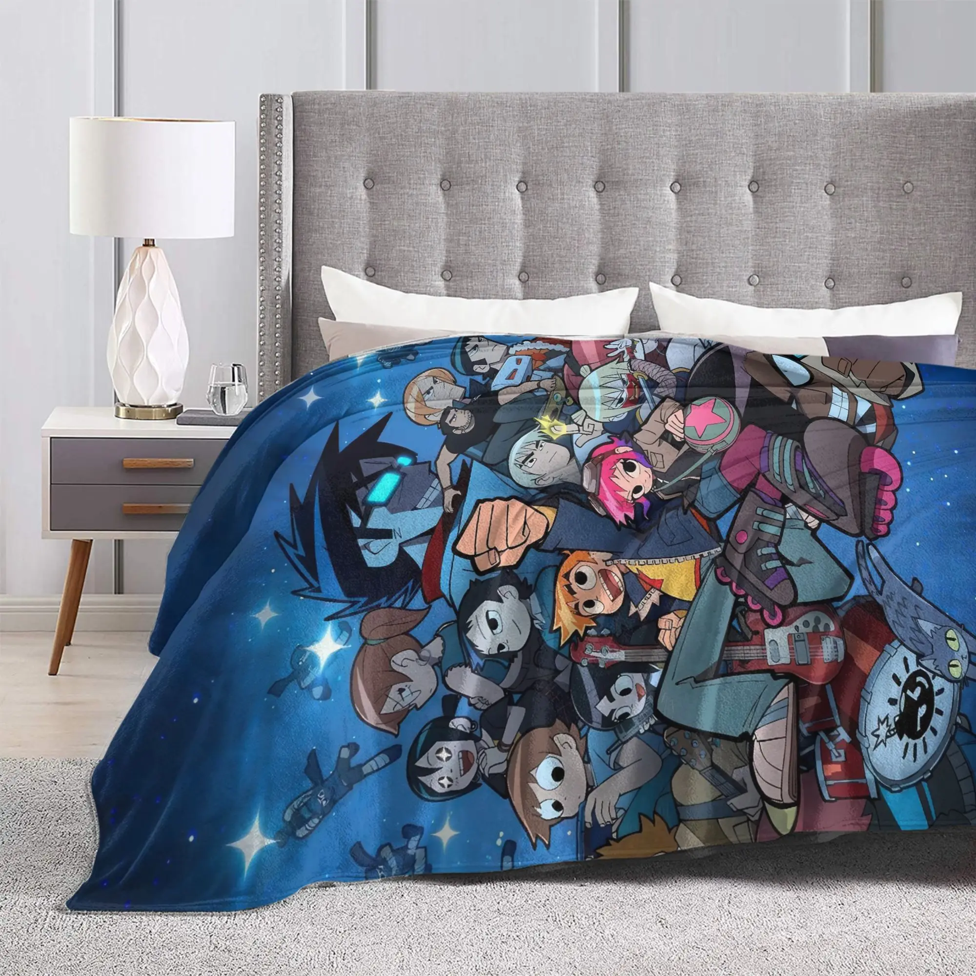Warm BlanketChildren Picnic Scott Pilgrim Blue Night Art Bedding Throws  Flannel Bedspread For Couch Bed Graphic Sofa Bed Cover