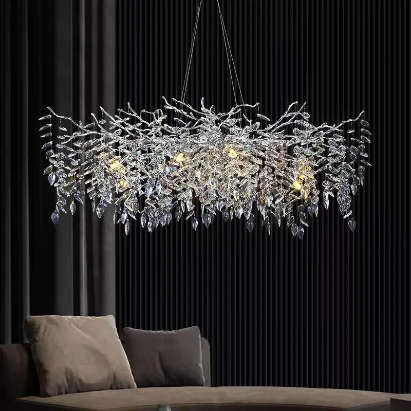 Long Branch Crystal Chandelier For Dining Table Living Room Kitchen Bedroom Silver Gold Hanging Crystal Chandeliers