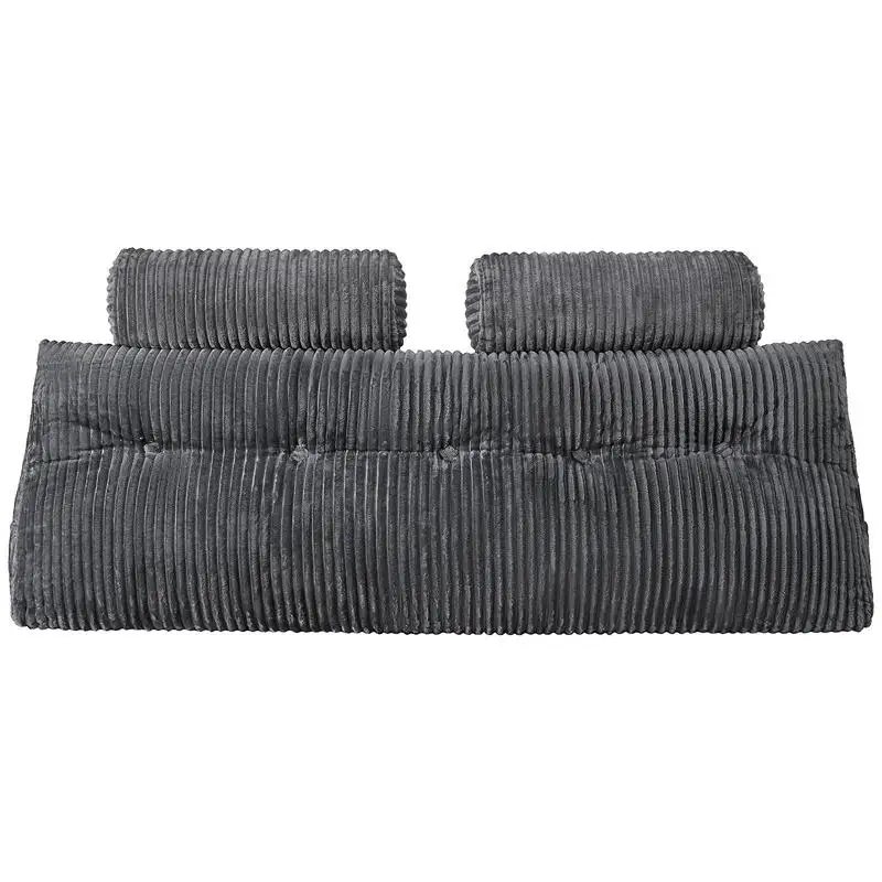 

Bed Wedge Bolster 60x8x10 Inches For Reading Gaming Resting, Detachable Headrests Side Storage Pockets Grey Flannel Cover Back Support Cushion
