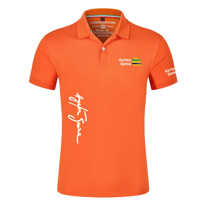 2023 New Ayrton Senna Brand Men Summer Casual Short Sleeve Fashion Print Tops Clothing Business Black Polo Shirts