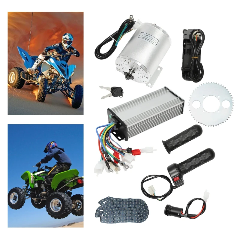 

3KW Electric Motor for Bicycles, Go-Karts, 48-72V, Brushless, Includes Controller, Throttle, Handlebars, and T8F Chain Kit