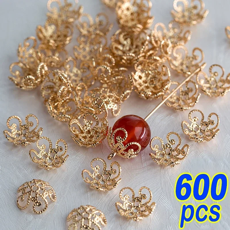 

200/600pcs 10mm Five Petals Flower Filigree Beads Caps for Jewelry Making Bracelet Necklace Diy End Spacer Beads Accessories