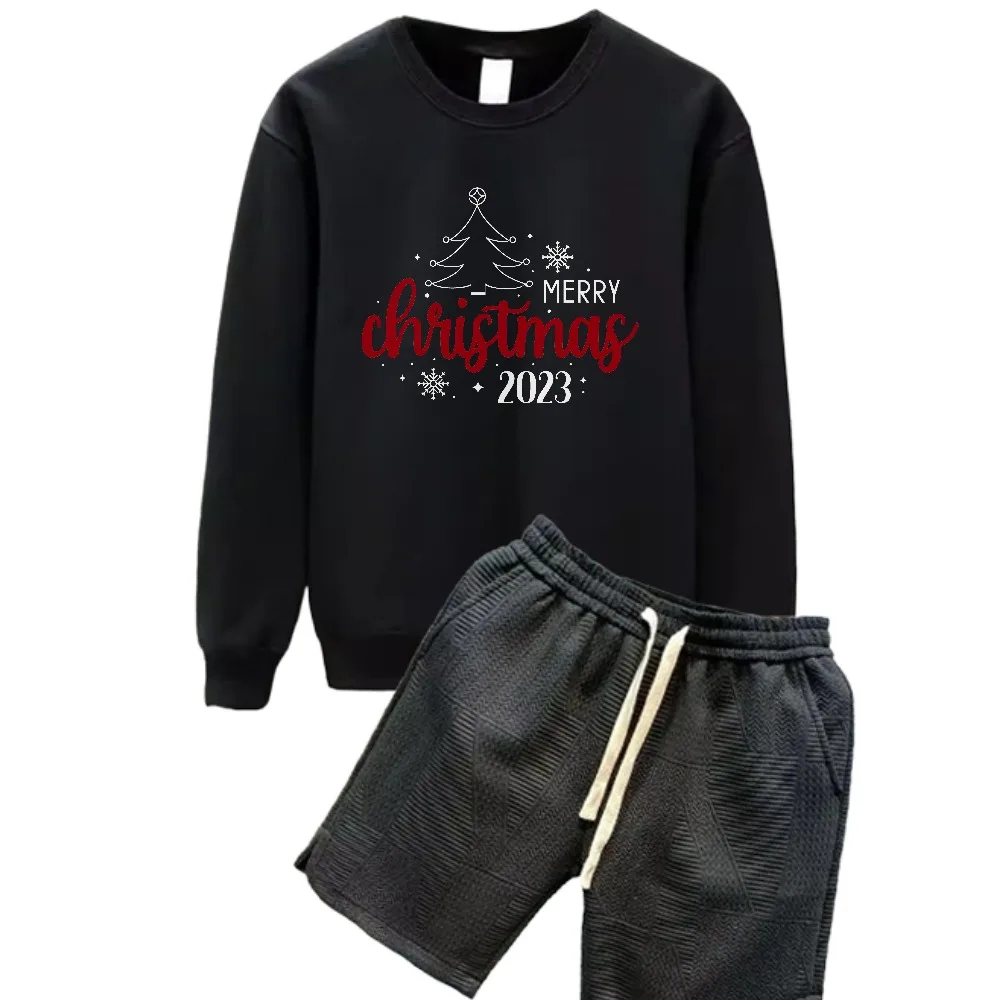

2025 Christmas tree red English print suits Casual Men Tracksuit Set Spring And Autumn Daily Wear Comfortable Stylish Outfit set