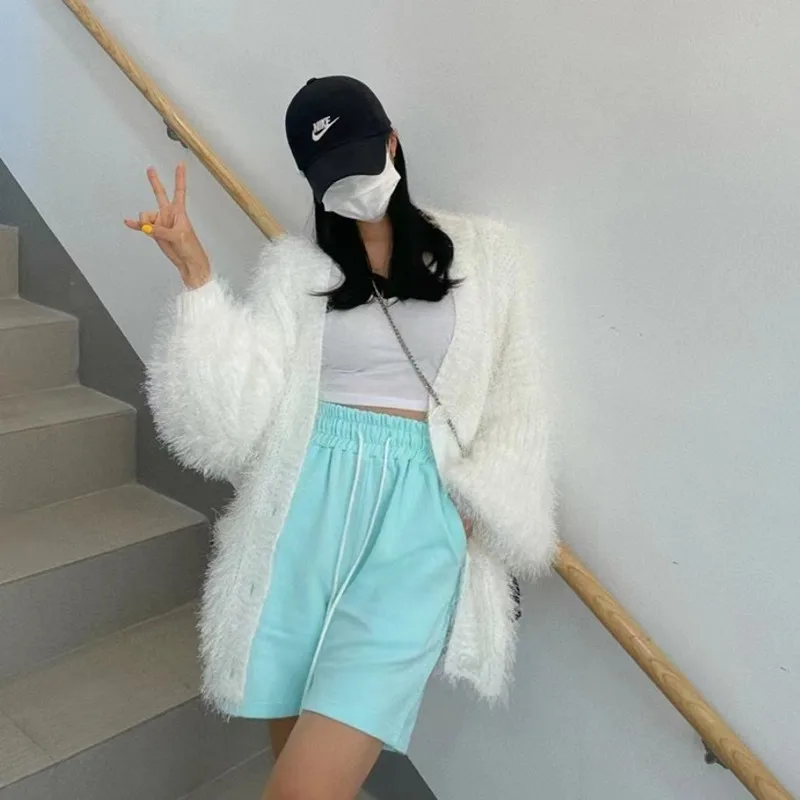 لون نقي V-Ne المتضخم رقيق سترة مشغولة من الصوف معطف المرأة ربيع الخريف الشتاء Faion ملابس خارجية مريحة غير رسمية #4