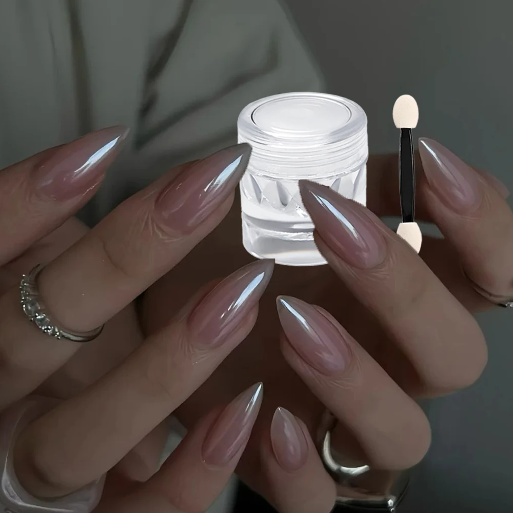 1Box Glazed Donut Pearlescent Chrome Nail Powder Icy Transparent Aurora Plating Mirror Nail Pigment High-Gloss Reflective Powder